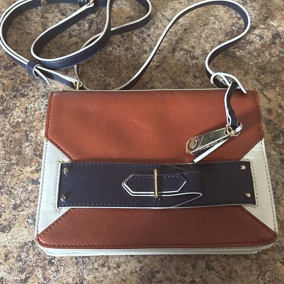 Derek Lam 10 Crosby Navy/Cream/Brown Leather Clutch Crossbody